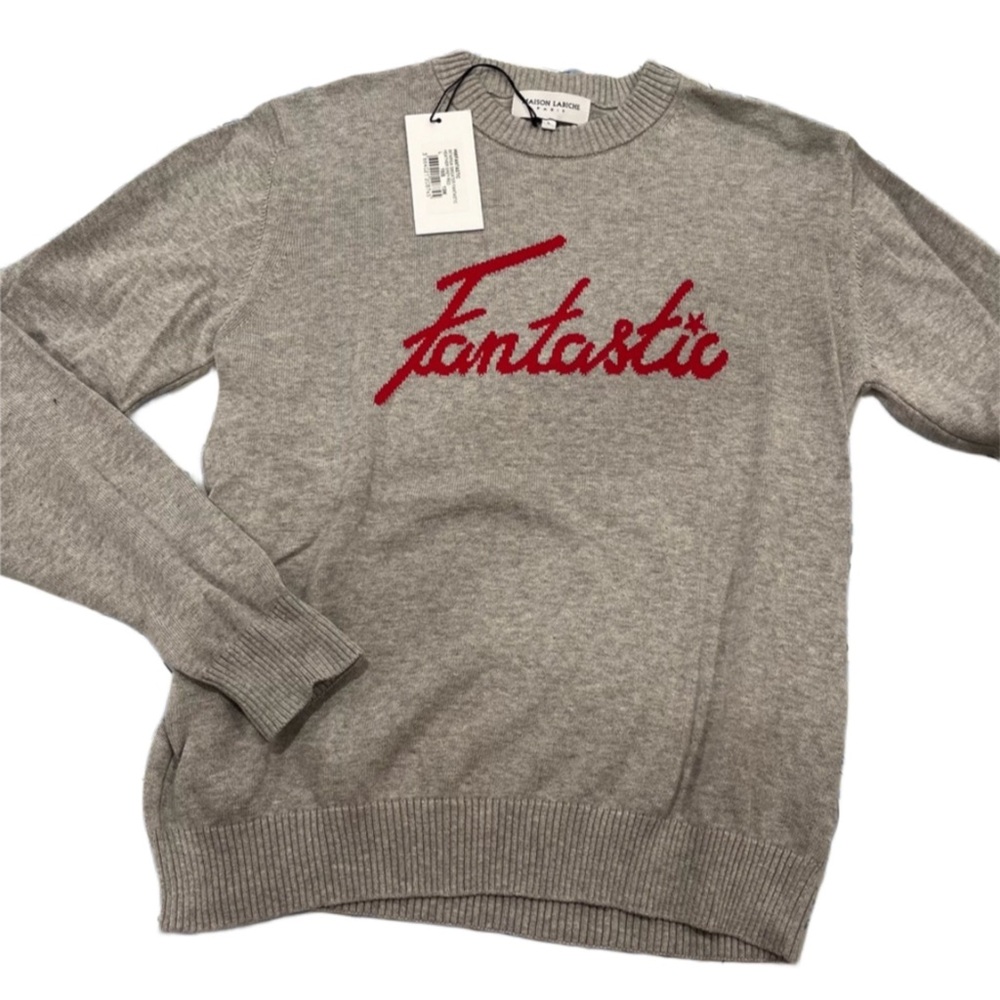 BNWT Maison Labiche “Fantastic” Intarsia Sweater in Heather Grey